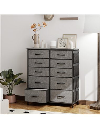 HOMCOM Chest of Ten Fabric Drawers - Charcoal Grey