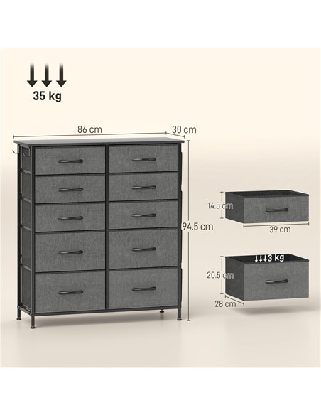 HOMCOM Chest of Ten Fabric Drawers - Charcoal Grey - pic 165233 | FastDaddyshop