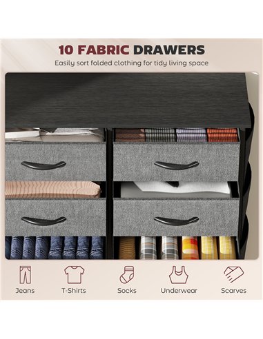 HOMCOM Chest of Ten Fabric Drawers - Charcoal Grey