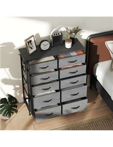 HOMCOM Chest of Ten Fabric Drawers - Charcoal Grey