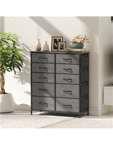 HOMCOM Chest of Ten Fabric Drawers - Charcoal Grey