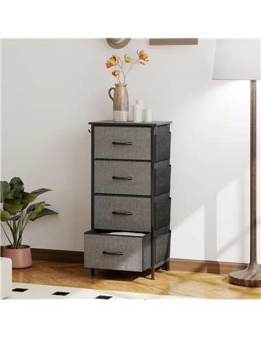 HOMCOM Chest of Four Fabric Drawers - Charcoal Grey