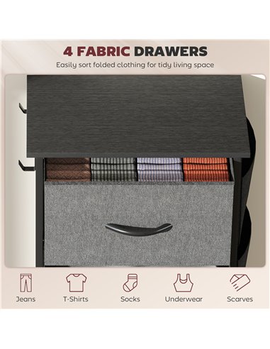HOMCOM Chest of Four Fabric Drawers - Charcoal Grey