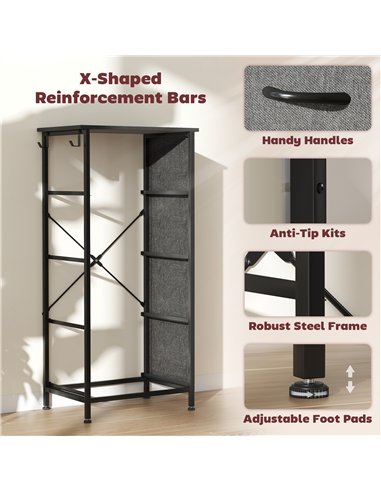 HOMCOM Chest of Four Fabric Drawers - Charcoal Grey