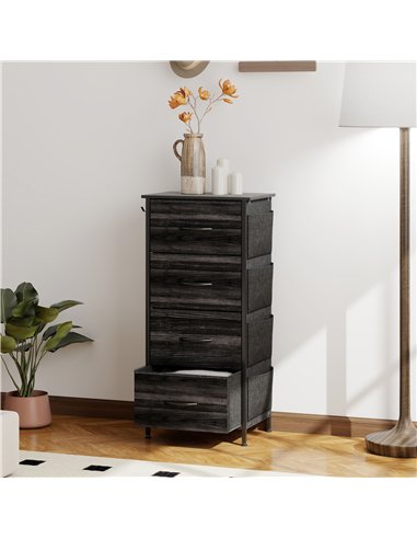 HOMCOM Chest of Four Fabric Drawers - Black