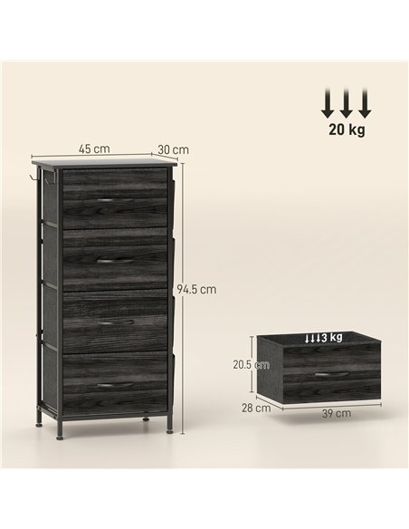 HOMCOM Chest of Four Fabric Drawers - Black - pic 165251 | FastDaddyshop