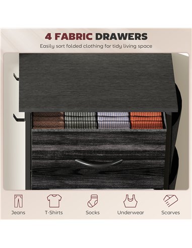 HOMCOM Chest of Four Fabric Drawers - Black