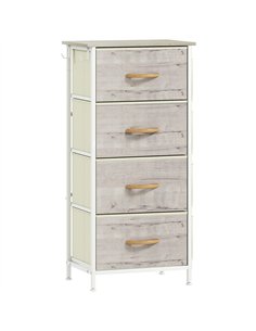 HOMCOM Chest of Four Fabric Drawers - Natural Wood Finish