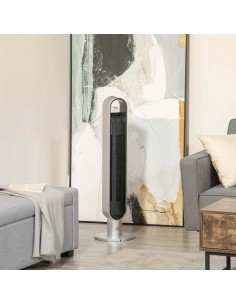 Homcom 39" Anion Tower Fan Cooling with Oscillating, 3 Speed, Timer, LED, Remote, Silver 2