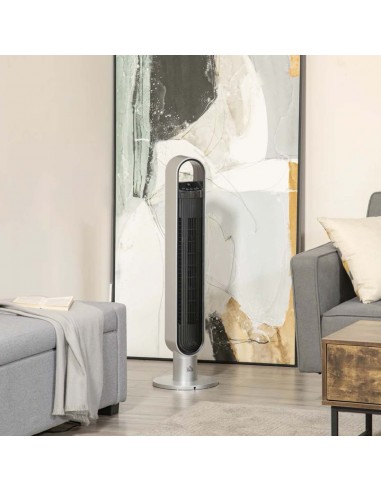 Homcom 39" Anion Tower Fan Cooling with Oscillating, 3 Speed, Timer, LED, Remote, Silver
