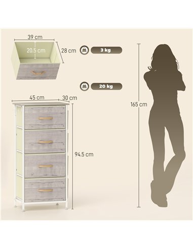 HOMCOM Chest of Four Fabric Drawers - Natural Wood Finish