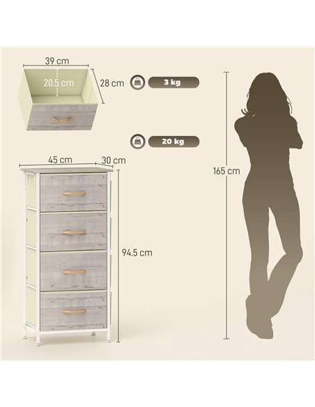 HOMCOM Chest of Four Fabric Drawers - Natural Wood Finish - pic 165260 | FastDaddyshop