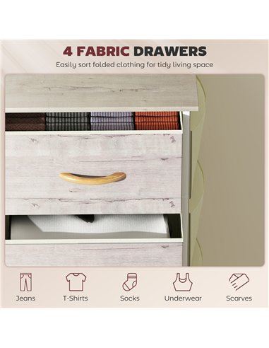 HOMCOM Chest of Four Fabric Drawers - Natural Wood Finish
