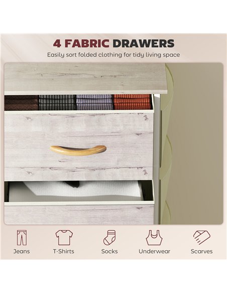 HOMCOM Chest of Four Fabric Drawers - Natural Wood Finish - pic 165261 | FastDaddyshop
