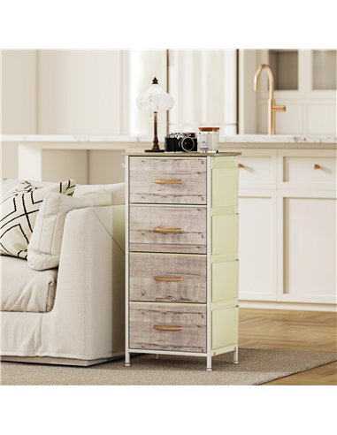 HOMCOM Chest of Four Fabric Drawers - Natural Wood Finish