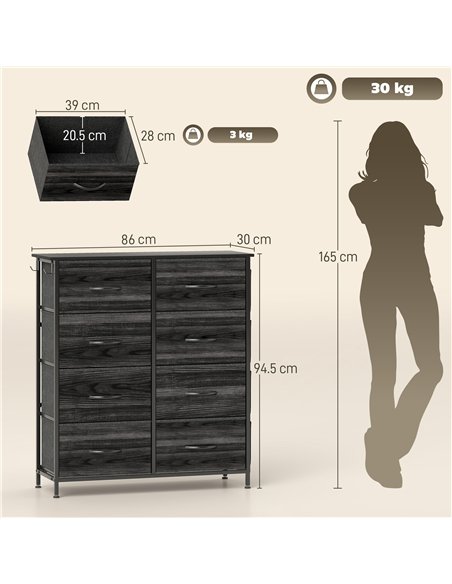 HOMCOM Chest of Eight Fabric Drawers - Black - pic 165269 | FastDaddyshop