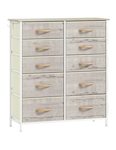 HOMCOM Chest of Ten Fabric Drawers - Natural Wood Finish
