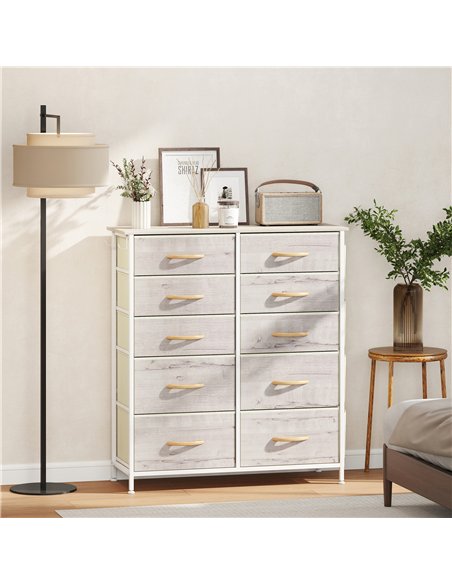 HOMCOM Chest of Ten Fabric Drawers - Natural Wood Finish - pic 165277 | FastDaddyshop