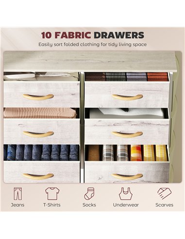 HOMCOM Chest of Ten Fabric Drawers - Natural Wood Finish