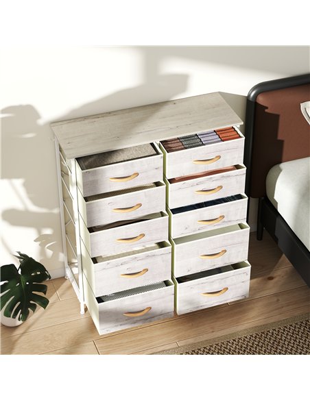 HOMCOM Chest of Ten Fabric Drawers - Natural Wood Finish - pic 165283 | FastDaddyshop