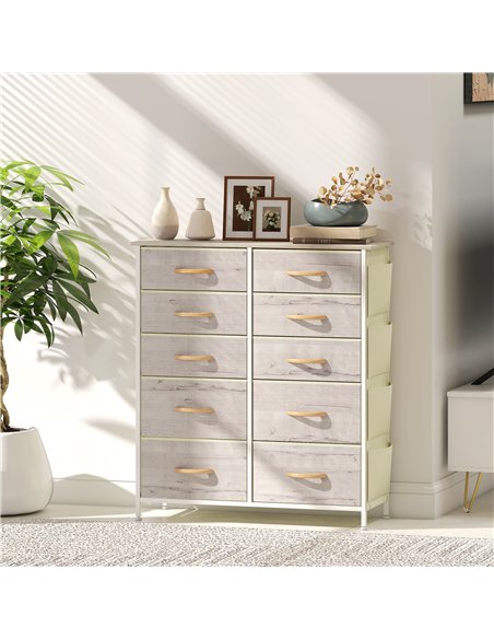 HOMCOM Chest of Ten Fabric Drawers - Natural Wood Finish - pic 165284 | FastDaddyshop