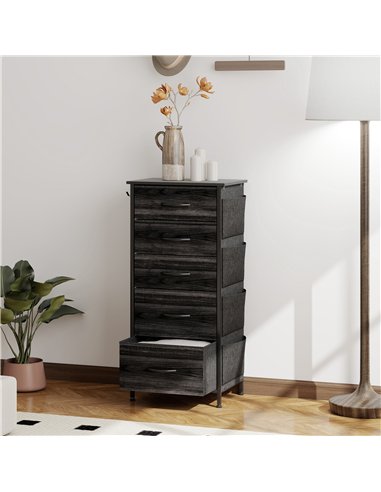HOMCOM Chest of Five Fabric Drawers - Black