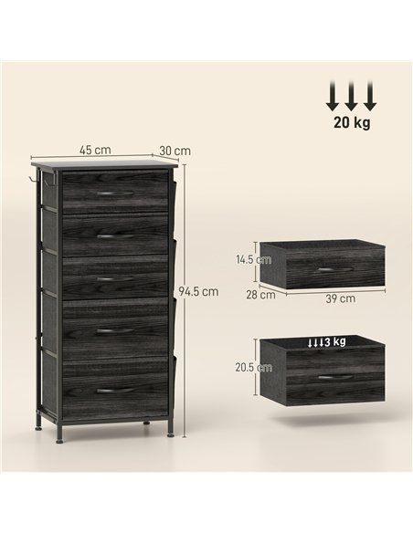 HOMCOM Chest of Five Fabric Drawers - Black - pic 165287 | FastDaddyshop