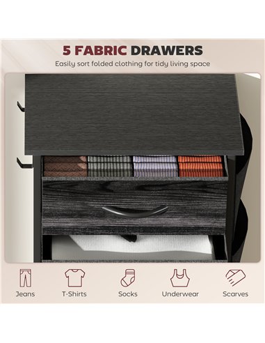 HOMCOM Chest of Five Fabric Drawers - Black