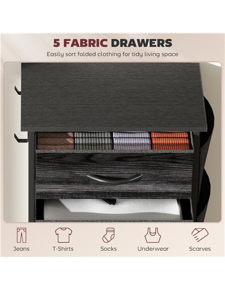 HOMCOM Chest of Five Fabric Drawers - Black - pic 165288 | FastDaddyshop