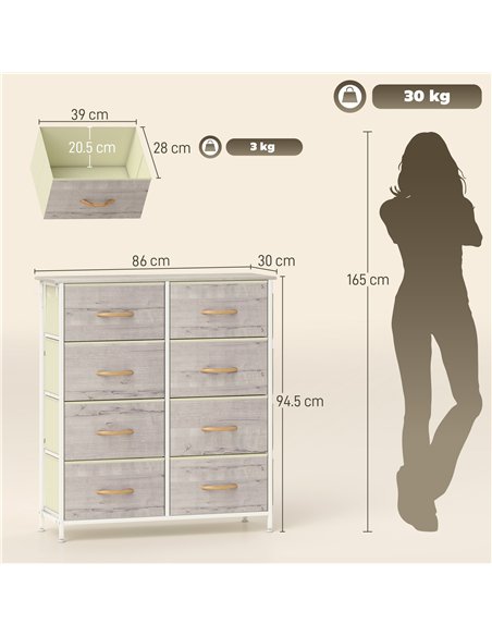HOMCOM Chest of Eight Fabric Drawers - Natural Wood Finish - pic 165296 | FastDaddyshop