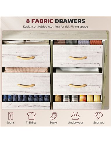 HOMCOM Chest of Eight Fabric Drawers - Natural Wood Finish