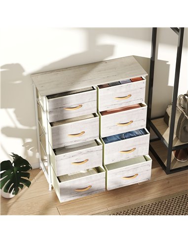HOMCOM Chest of Eight Fabric Drawers - Natural Wood Finish