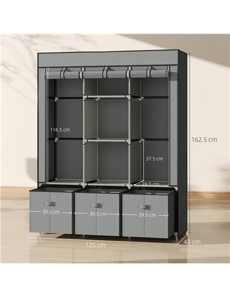 HOMCOM Portable Fabric Wardrobe, Light Grey, 850-210V00LG - pic 165305 | FastDaddyshop
