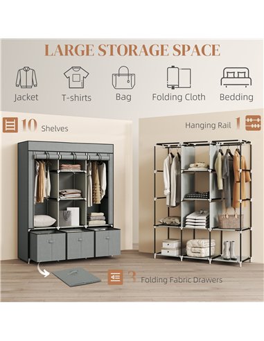 HOMCOM Portable Fabric Wardrobe, Light Grey, 850-210V00LG
