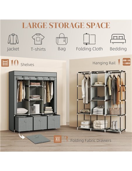 HOMCOM Portable Fabric Wardrobe, Light Grey, 850-210V00LG - pic 165306 | FastDaddyshop