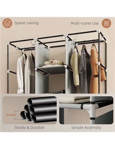 HOMCOM Portable Fabric Wardrobe, Light Grey, 850-210V00LG - pic 165308 | FastDaddyshop