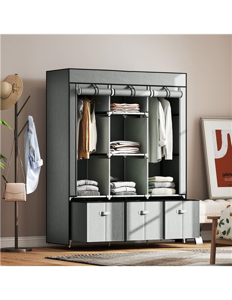 HOMCOM Fabric Wardrobe for Bedroom, Portable Wardrobe with 5 Shelves, 2 Hanging Rails and 3 Fabric Drawers, Foldable Closet, 125 - pic 165309 | FastDaddyshop
