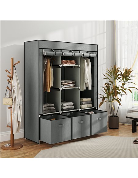 HOMCOM Fabric Wardrobe for Bedroom, Portable Wardrobe with 5 Shelves, 2 Hanging Rails and 3 Fabric Drawers, Foldable Closet, 125 - pic 165310 | FastDaddyshop