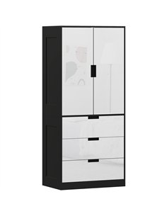HOMCOM Modern 2 Door Wardrobe with Drawers, Black/White 831-621V01WT