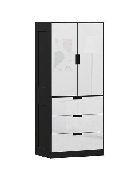 HOMCOM Modern 2 Door Wardrobe with Drawers, Black/White 831-621V01WT - pic 165312 | FastDaddyshop