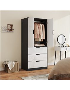 HOMCOM Modern 2 Door Wardrobe with Drawers, Black/White 831-621V01WT 2