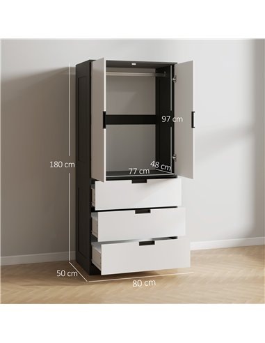 HOMCOM Modern 2 Door Wardrobe with Drawers, Black/White 831-621V01WT