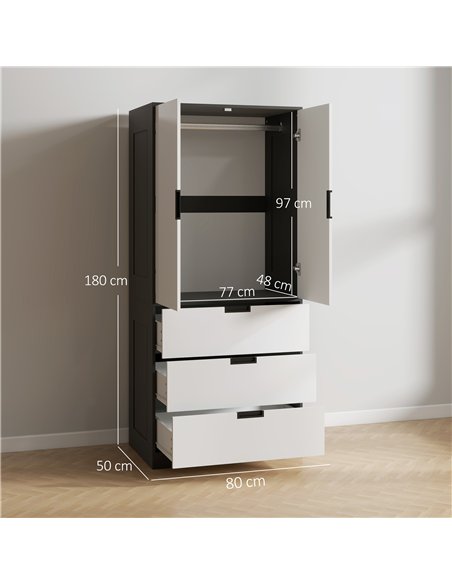 HOMCOM Modern 2 Door Wardrobe with Drawers, Black/White 831-621V01WT - pic 165314 | FastDaddyshop
