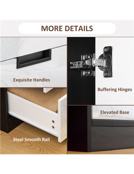 HOMCOM 2 Door Wardrobe, Modern Wardrobe with 3 Drawers and Hanging Rod for Bedroom, High Gloss White - pic 165316 | FastDaddyshop