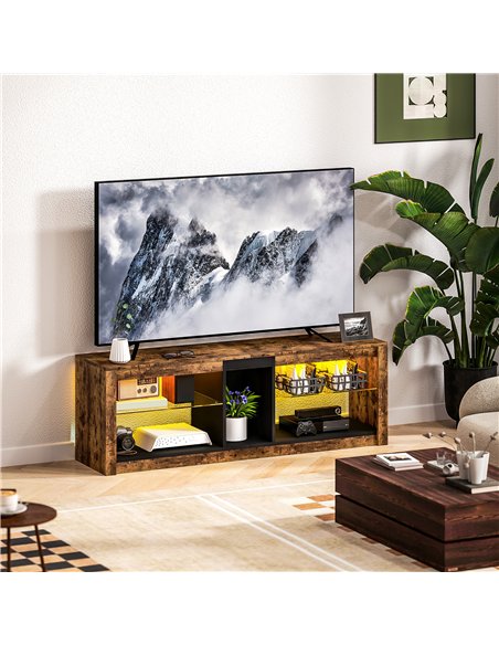 HOMCOM TV Stand Cabinet with LED Lights and Remote Control for TVs up to 65", Entertainment Centre with Storage Shelves and Comp - pic 165331 | FastDaddyshop