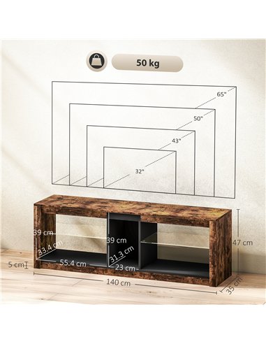 HOMCOM TV Stand Cabinet with LED Lights and Remote Control for TVs up to 65", Entertainment Centre with Storage Shelves and Comp