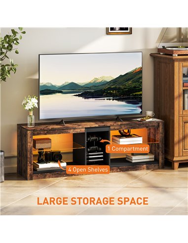HOMCOM TV Stand Cabinet with LED Lights and Remote Control for TVs up to 65", Entertainment Centre with Storage Shelves and Comp