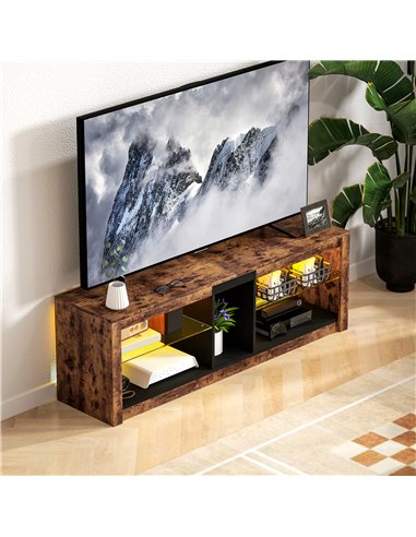 HOMCOM TV Stand Cabinet with LED Lights and Remote Control for TVs up to 65", Entertainment Centre with Storage Shelves and Comp