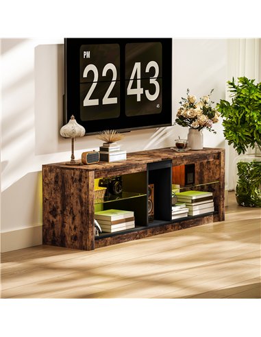 HOMCOM TV Stand Cabinet with LED Lights and Remote Control for TVs up to 65", Entertainment Centre with Storage Shelves and Comp