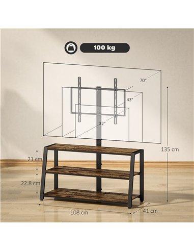 HOMCOM Industrial-Style TV Stand, with 35° Swivel Bracket - Dark Brown